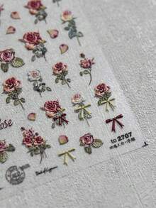 1 Conjunto de Adesivos de Unhas Pintura a Óleo Vintage com Rosas, Decalques de Unhas com Flores de Rosas Vermelhas e Rosas em Relevo 3D, Laço e Pétalas, Estilo Pastoral Suave Francês, Ultra-Finos, Autoadesivos, À Prova d'Água, Tie Dye Nude de Longa Duração, Adesivos de Arte de Unhas DIY Vestíveis, Atmosfera Feminina, Remendos de Unhas Florais Vintage, Acessórios de Unhas Estilo Suave para Iniciantes em Casa, Iluminador de Pele - Multicolorido - Visão 4