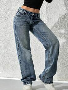 Jeans de pierna recta de mezclilla gris para adolescentes - Agua verde azul - Ver 5