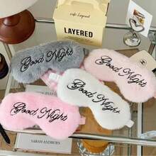 1/3pcs Good Night Plush Eye Mask With Embroidered Letters, Sleep Eye Mask For Home, Travel, Airplane, Light Blocking - A - View 1