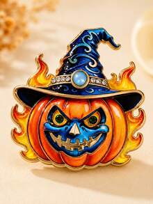 1pc Halloween Wizard Hat Flame Pumpkin Brooch, Rhinestone Enamel Pumpkin Lantern Alloy Lapel Pin, Suitable For Suit, Coat, Bag Decoration, Costume Party And Holiday Gift - Multicolor - View 8