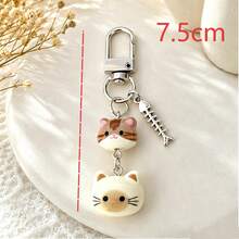 1pc/Multi-Piece Unisex Cute Cartoon Cat Resin Pendant, Cute Cat Head Beaded Accessory, Alloy Fish Bone Charm Keychain Bag Pendant - Multicolor - View 6