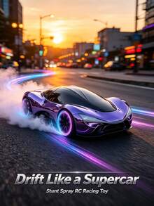 2.4GHz 遙控漂移特技車,模擬霧面電鍍 RC 玩具車,附噴霧、LED 燈與音樂,360° 旋轉特技輪胎,充電底座,長效可充電電池,適合 8 歲以上男孩女孩的電動遙控車玩具 - 彩色 - 查看 9