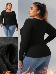 1 buah Sweatshirt Olahraga Lengan Panjang Bahan Fleece Halus Ukuran Besar Musim Gugur/Dingin, Atasan Rajut Bergaris 2-in-1 dengan Tempat Gelas Terintegrasi, Warna Hitam - Hitam - View 4