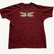100% Cotton Geographic Inspired Dragonfly Graphic Baby T Shirt For Men And Women |  Exquisite Design |  Loose And Comfortable | Shirts Y2k - 酒紅色 - 查看 9