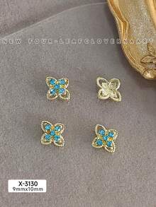 10Pcs Lucky Clover Nail Charms Set, Silver Gold Plated Hollow Four Leaf With Inlaid Rhinestones, Vintage Elegant Retro Nail Ornaments & Gems For DIY Manicure Nail Supplies Nails Nail Gems - Multicolor - View 17