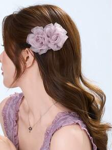 1pc Women's Solid Color Ins Style Mesh Flower Hair Comb Hair Stick Hair Accessory, Versatile For Daily/Date/Commute - Multicolor - View 1