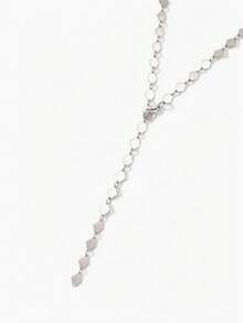 Vandermere 1pc Fashionable Minimalist Diamond-Shaped Elegant Sophisticated Creative Versatile Extra Long Snake Chain Y-Shaped Adjustable Necklace - Silver - View 3