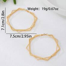 1 Pair Fashion Exaggerated Geometric Triple-Layer Line Polygon Hoop Earrings For Women, Suitable For Banquet And Daily Wear - Yellow Gold - View 2