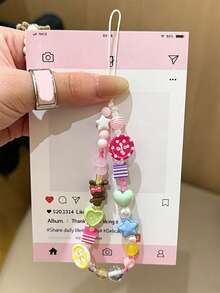 Y2K Cute Star & Heart Beaded CCD Pendant Phone Lanyard, Universal Phone Case Chain Charm For Girls, Bag Accessory - Button Star Rabbit - View 3