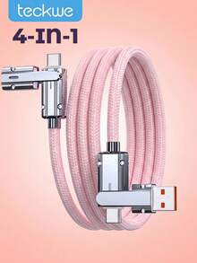 Teckwe 4合1編織多功能充電線，180°可旋轉雙Type-C USB A快充線，通用多接口充電線，適用、Android手機，旅行便攜 - 彩色 - 查看 1