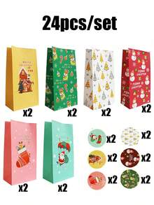 24/1pc Christmas Gift Bags, Featuring Various Cute Christmas Designs, And Including Stickers. Suitable For Christmas, Themed Party Gift Wrapping, Surprise Party Decorations, Holiday Party Favors, And Home Decor. - One Size Fits All - View 10