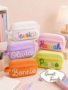 Customized Name Corduroy Pencil Case, Striped Large Capacity Handmade Pencil Box, Personalized Corduroy Storage Bag, Back To School Gift, Birthday And Special Occasion Gift For Him/Her - Multicolor - View 1