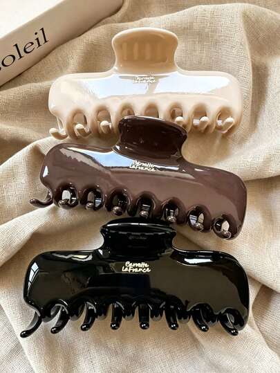 3pcs/1pc Women's 12cm/4.72in Khaki/Chocolate/Black Glossy Square Lightweight Plastic Hair Clips, Fashionable Versatile Premium Elegant Minimalist Solid Color Hair Claws, Suitable For Daily Wear, Outings, Casual, Party, Commute, Beach, Vacation, Tying Hair, Ponytail, Bun, Face Washing, Bathing, Makeup, Matching Clothes, Hair Accessories, Headwear, Hair Clips (Letter Labels Are Single-Sided And Have No Specific Meaning, Only For Decoration)