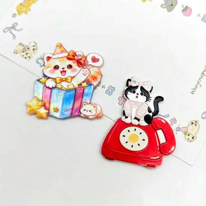 DIY Cute Animal Pet Phone Charm Milk Cat Red Fox Pig Potato Chip Rabbit Panda Puppy Shell Double-Sided Embossed Acrylic Piece Keychain Phone Strap Pendant Decoration Accessory
