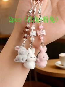 1/2/3pcs Fluffy Resin Candy Rabbit Lanyard Keychain, Handmade Beaded DIY Ins Style Pendant, Cute Hanging Decoration Suitable For Bags And Packaging Decoration. Available In Multiple Colors/Sets, Perfect Choice For Girls Toys And Halloween, Christmas And Other Holiday Party Gifts. - Multicolor - View 18
