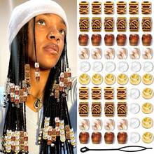 61pcs (60 Beads + 1 Hair Puller) Vintage Gold Pattern Hair Beads Set, Suitable For Braiding, Partial Styling Jewelry, Hair Decoration, Multi-Shape Partial Hair Beads, Unisex Hair Accessories - Multicolor - View 7