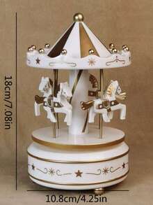 1 Carousel Music Box, Wind-Up Mechanism, Cake Shape, Gift - White - View 7