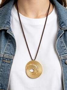 1pc Ins Bohemian Long Sweater Chain Necklace, Hammered Textured Asymmetrical Hollow Geometric Pendant Collarbone Chain, Niche Layering Neck Accessory, Christmas Halloween Vibe Versatile Unisex Couple Necklace, Daily Date Outfit, Gift For Girlfriend/Boyfriend - Wax Rope - View 8