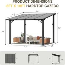 Gazebo 8'x10' Gazebo, Wall Mounted Gazebos  On , Outdoor Patio, Large Wall-Mounted Heavy Duty Awnings For Decks, Backyard - A - View 6