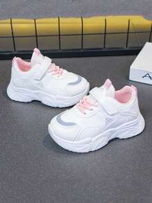 1 Pair Girls' Sports Shoes, 2025 New Thick Sole Spring/Autumn Casual White Sneakers With Soft Bottom, Suitable For Outdoor Activities, School And Parties - Pink - View 5