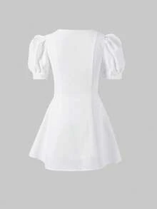Women's White Petal Sleeve A-Line Mini Dress - White - View 6