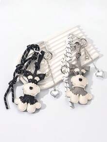 Cute Schnauzer Puppy Keychain, Y2K Leather Dog Pendant, Handmade Woven Charm, Phone Chain, Bag Decoration, Gift For Friends, Birthday Holiday - Multicolor - View 4