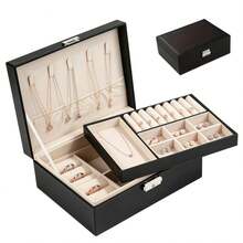 Large Capacity Artificial Leather Jewelry Storage Box With Key Lock And Padded Drawers, Multi-Functional Storage Box For Necklaces, Bracelets, Earrings, Rings, Modern Metal Lining Design, Suitable For Women And Girls, Jewelry Box, Jewelry Box - Multicolor - View 2
