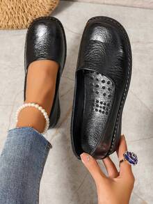 Women's Spring Autumn All Season Handmade Black Breathable Commute Comfortable Slip-On Lightweight Daily Flat Shoes - Black - View 2