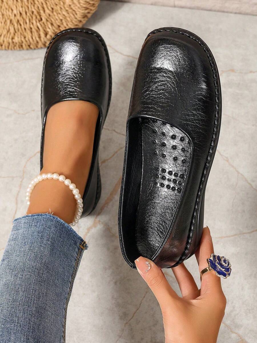 Women's Spring Autumn All Season Handmade Black Breathable Commute Comfortable Slip-On Lightweight Daily Flat Shoes