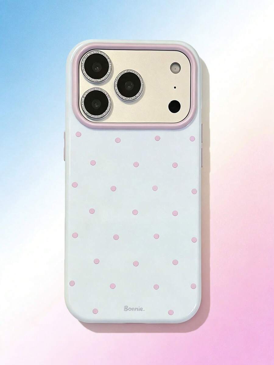 1 Stück minimalistische Handyhülle in Macaron-Farben mit Kontrast-Polka-Dots, kompatibel mit Apple 17 Pro Max, 16, 15, kreative einzigartige süße Anti-Fall-Schutzhülle mit großen Aussparungen für Damen - Sonnenblau - Übersicht 1