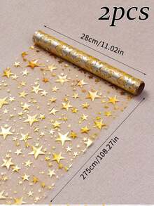 1/2/3pcs Gold Foil Star Print Table Runner, Shiny Metallic Fabric Tabletop Decor, Suitable For Wedding, Birthday, Christmas, Spring Holiday Indoor Home Room Dining Table Decoration And Holiday Gift Supplies - Gold - View 6