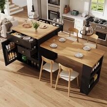 Multifunctional Kitchen Island With Extendable Tabletop, 122.5–195.5 Cm, White/Black, Load Capacity Up To 60 Kg - Black - View 12
