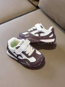 Korean Style Colorblock Baby Functional Shoes, Lightweight, Durable, Non-Slip, Hook And Loop, Unisex Toddler Casual Sports Chunky Sneakers - Coffee Brown - View 6
