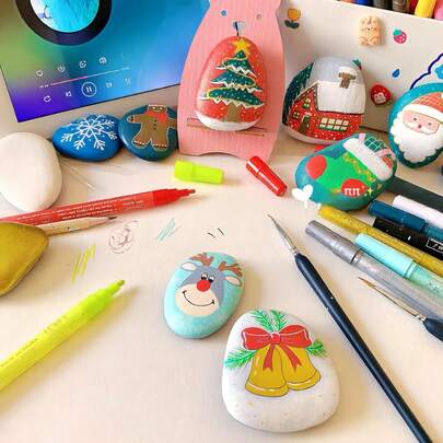 10pcs White Flat Painting Stones, 1"-4" Flat Painting Stones, Paintable Stones, Suitable For Art And Craft DIY Decoration, Flat Painting Stones, Outdoor, Garden, Home, DIY Projects, Suitable For Acrylic, Watercolor Or Marker Painting