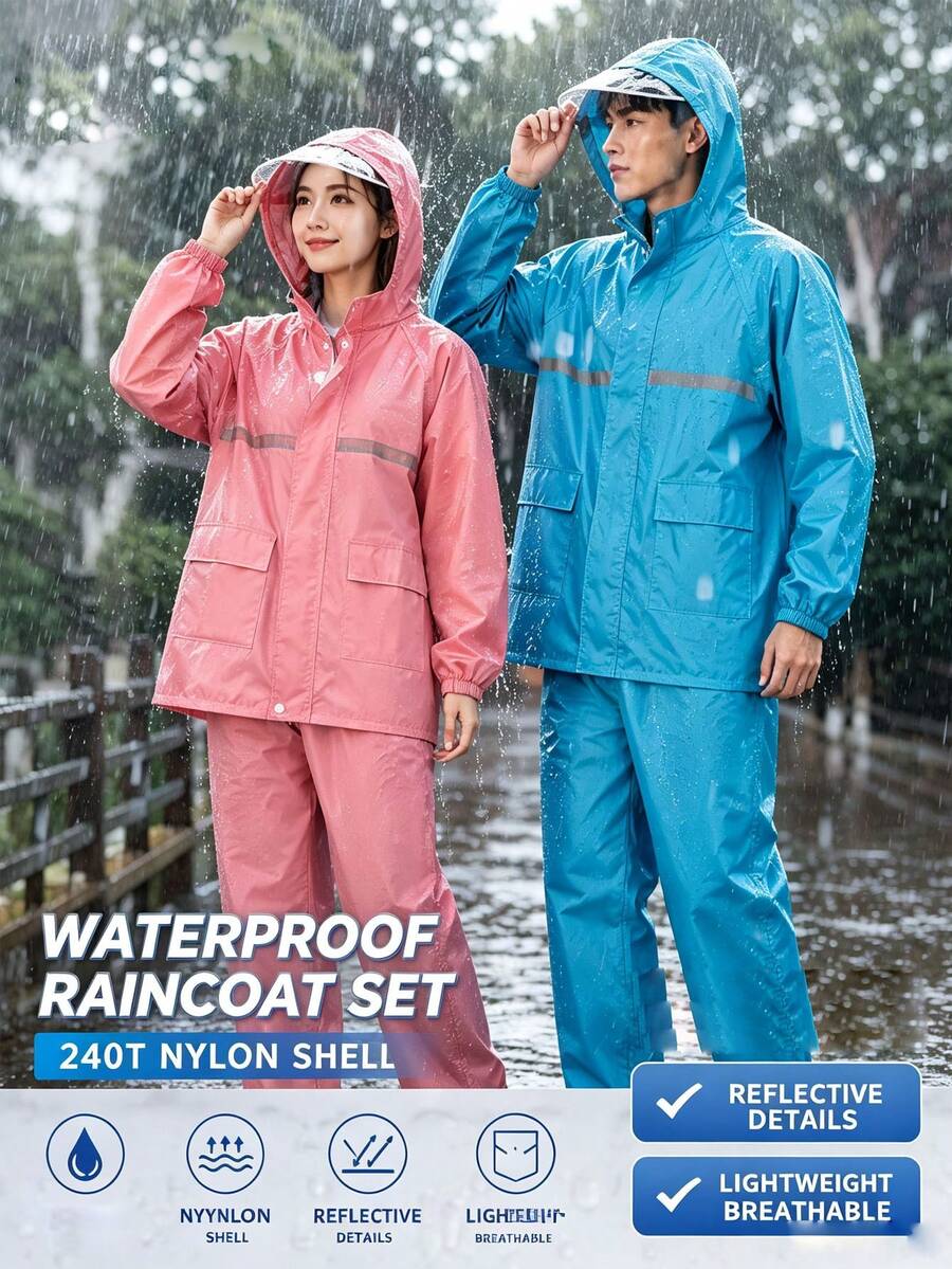 1 Set Women's Raincoat Jacket Unisex Split Raincoat & Rain Pants, Heavy Rain Protection, For Cycling, Electric Scooter, Outdoor Work, Spring, Polyester - Multicolor - View 1