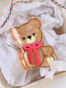 1pc Cute Mottled Brown Bear Claw Clip, Pink Bow & Heart Decor Acrylic Large Hair Claw, Adorable Cartoon Animal Non-Slip Hair Accessory, Suitable For Women's Daily Half-Up Hairstyle - Multicolor - View 2
