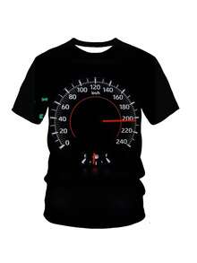 Oversized T-Shirt für Herren mit Tachometer-Muster - Auto-Armaturenbrett-Design, weiches und bequemes Material, ideal für sommerliche Freizeitkleidung, Partys - Schwarz - Übersicht 2