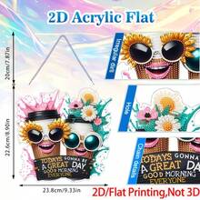2D Diamond Painting Kit, Cartoon Coffee Design, Acrylic Canvas, Unique Crystal Diamonds, Perfect For Beginners, Home Decor - A - View 4