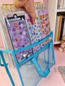 1 Set A4 Large Capacity Sticker Storage Binder, Portable Transparent PVC Sticker Storage Bag, Includes Replaceable Pocket Pages And Binder Rings, Suitable For Scrapbooking, Sticker Albums, DIY Crafts And School Supplies - Sets - View 6