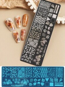 Autumn Maple Leaves Nail Art Stamping Plate With Stamper & Scrapper Leaf Mushroom Apple Pattern Designs Drawing Template For Nail Charming DIY Geometric Nails Stencil Templates Transfer Printing Mold Manicure Tools - Silver - View 8