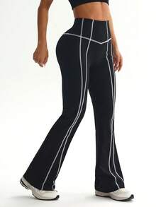 Hidkat High-Waisted Booty-Lifting Wide-Leg Yoga Pants, Streamlined Seams, Compression, 4-Way Stretch, Skin-Friendly Casual Flare Leggings - Black - View 4