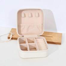1pc Minimalist Portable Mini Cross-Grain White PU Leather Jewelry Box, Compact Space-Saving Travel Jewelry Storage Organizer For Rings, Earrings, Necklaces, Women's Gift Jewelry Holder - View 8