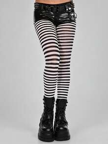 STAR RIVER 1 Pair Black & White Striped Gothic Tights, Y2K Colorblock Leggings, Sweet Lolita Socks, Halloween Cosplay - Multicolor - View 14