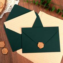 50pcs High-Quality Tactile Green Envelopes, Wedding Invitation Cards, Western Business Invitation Letters, Premium Touch, Halloween, Christmas, Party Decoration, Envelope Cardstock, High-Quality Envelopes, Friend Gift Cards, VIP Invitation Letters, Deep Green Envelopes - Dark Green - View 3