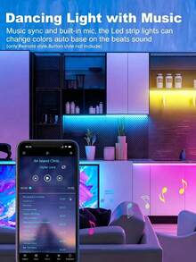 1 pieza Tira de luz LED inteligente, lámpara de cinta RGB de alta calidad 5050 con función de cambio de color, compatible con control de aplicación móvil, control remoto de 44 teclas, función de sincronización de música, adecuado para decoración del hogar, dormitorio, cocina, fondo de TV, celebraciones, decoración navideña y regalo - Bluetooth de 44 teclas - Ver 5
