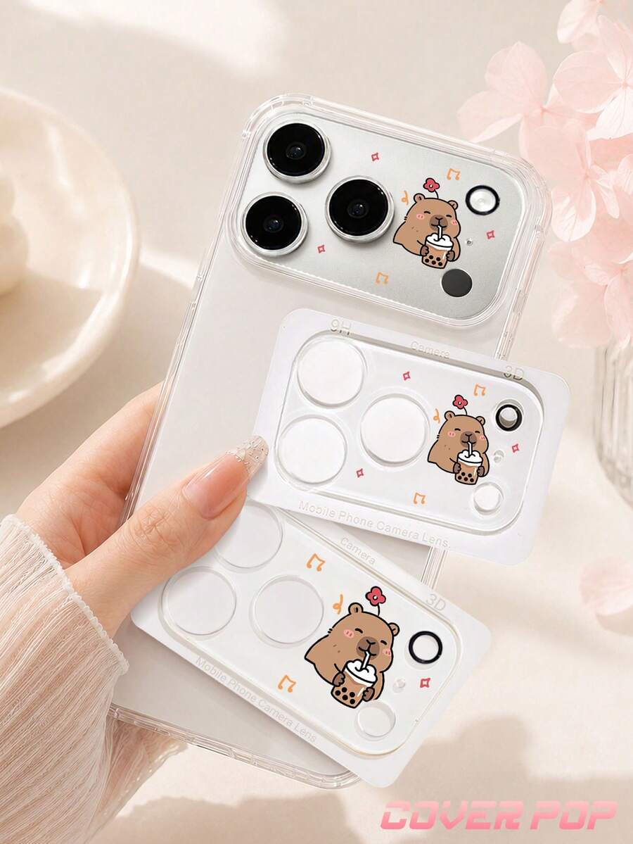 1pc Cute Cartoon Capybara Pattern Lens Protector Film, Compatible With Apple 17 Pro/17 Pro Max/18 Pro/18 Pro Max Models, Full Coverage Rear Camera Protection, Scratch-Resistant And Wear-Resistant, Easy Installation.