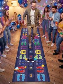 1pc Space Theme Activity Mat, Colorful Footprint & Astronaut Print Polyester Fiber Play Mat, Rectangular Game Rug Suitable For Indoor/Outdoor Games, Birthday Parties, Family Gatherings, Summer Backyard, Game Room, Bedroom, For Kids - A - View 7