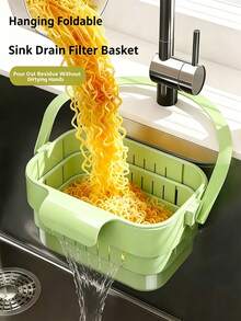 Expandable Foldable Hanging Sink Strainer Basket With Lid, Kitchen Multi-Function Faucet Storage Rack, Fruit Vegetable Utensil Food Filter Basket, Space-Saving Vegetable Washing Strainer - Multicolor - View 4