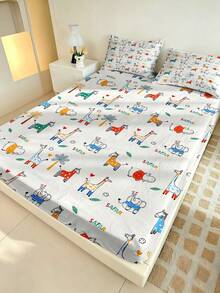 2/3pcs Kids Boys Girls Cartoon Jungle Animals Giraffe Elephant Zebra Palm Leaf Print Soft Polyester Elastic Deep Pocket Wrinkle-Resistant Cute Jungle Style Fitted Sheet Bedding Set, Suitable For Children's Bedroom, All Season - Multicolor - View 5