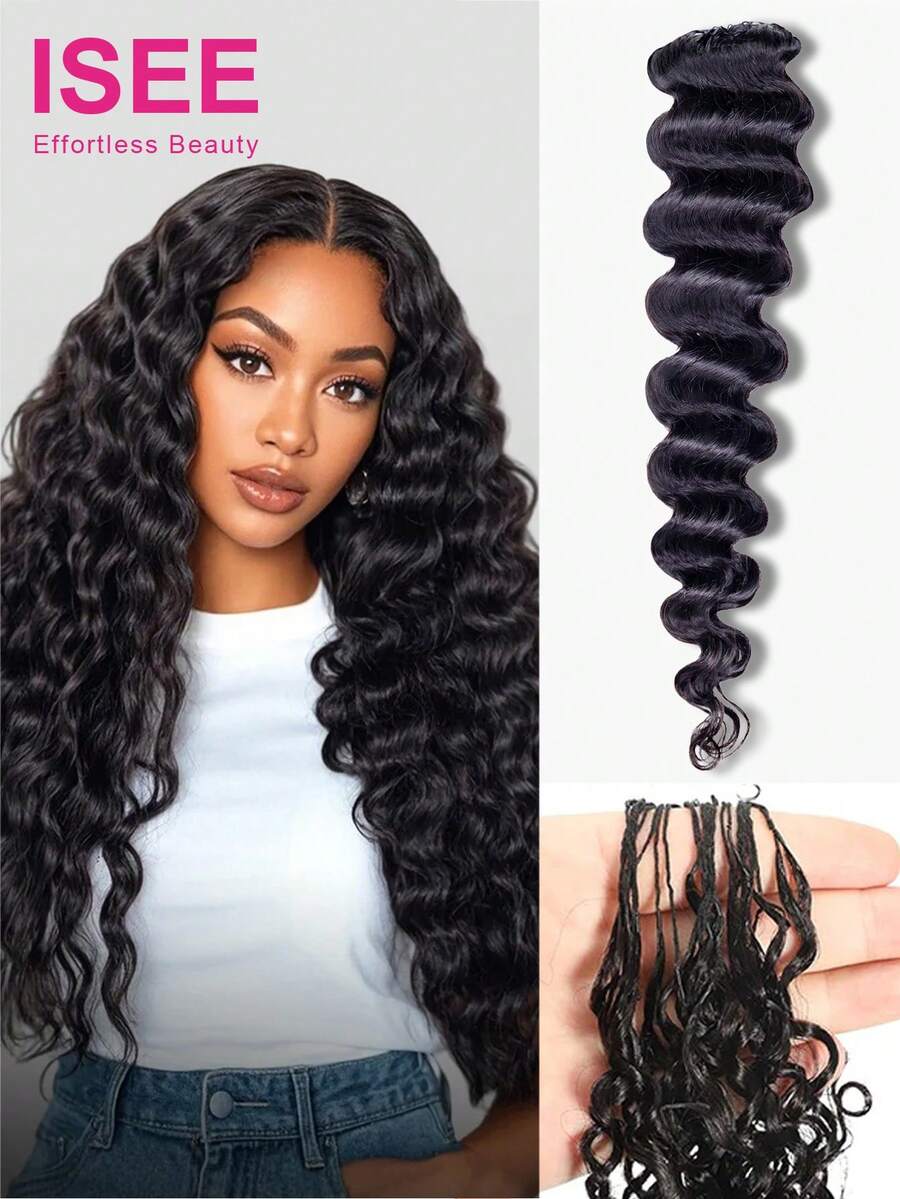ISEE Bohemian Braided Style Loose Dark Crochet Human Hair Knot Hair, Time-Saving And Lightweight, 16-24 Inches, Suitable For Beginners - SNatural - View 1